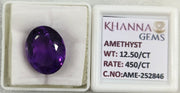 12.50/CT Natural Amethyst Gemstone with Govt. Lab Certificate